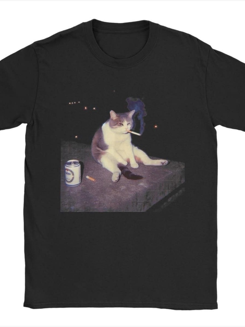 Gildan Black Tee with Retro Smokkking Cat Graphic
